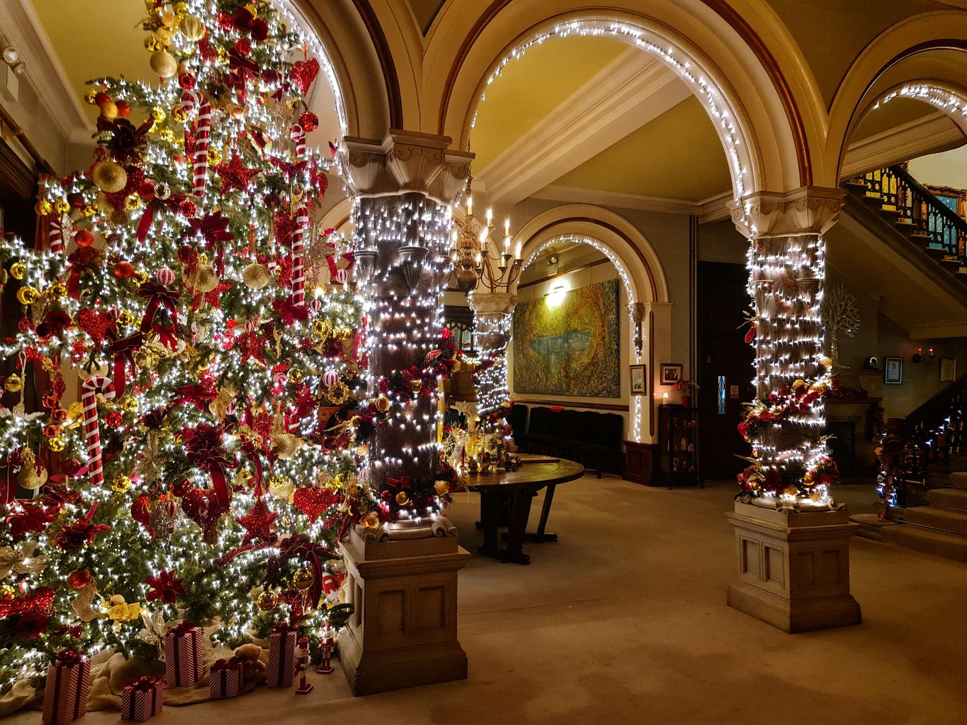 Christmas decorations, Christmas at Camelot Hotel, Tintagel, Cornwall
