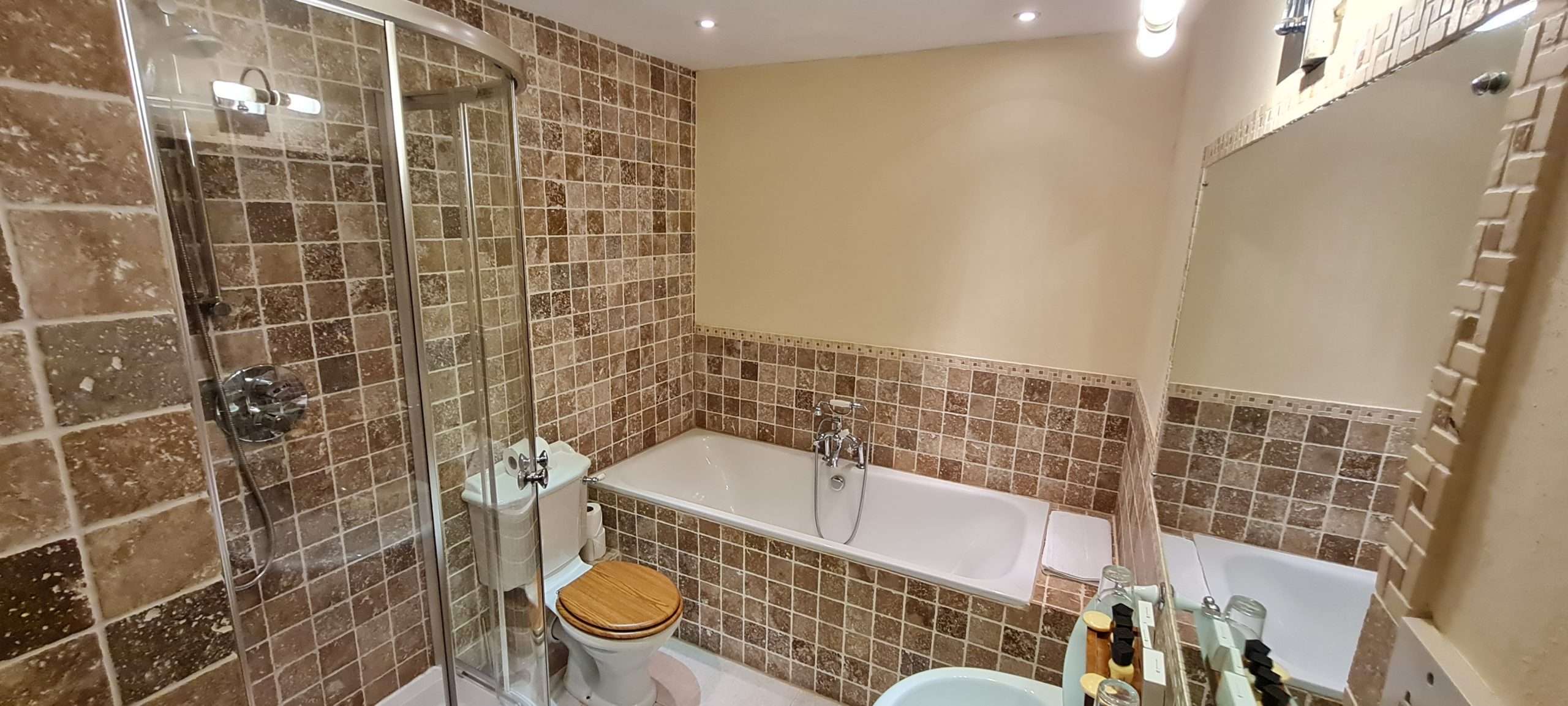 Deluxe Double Room bathroom with bath and shower