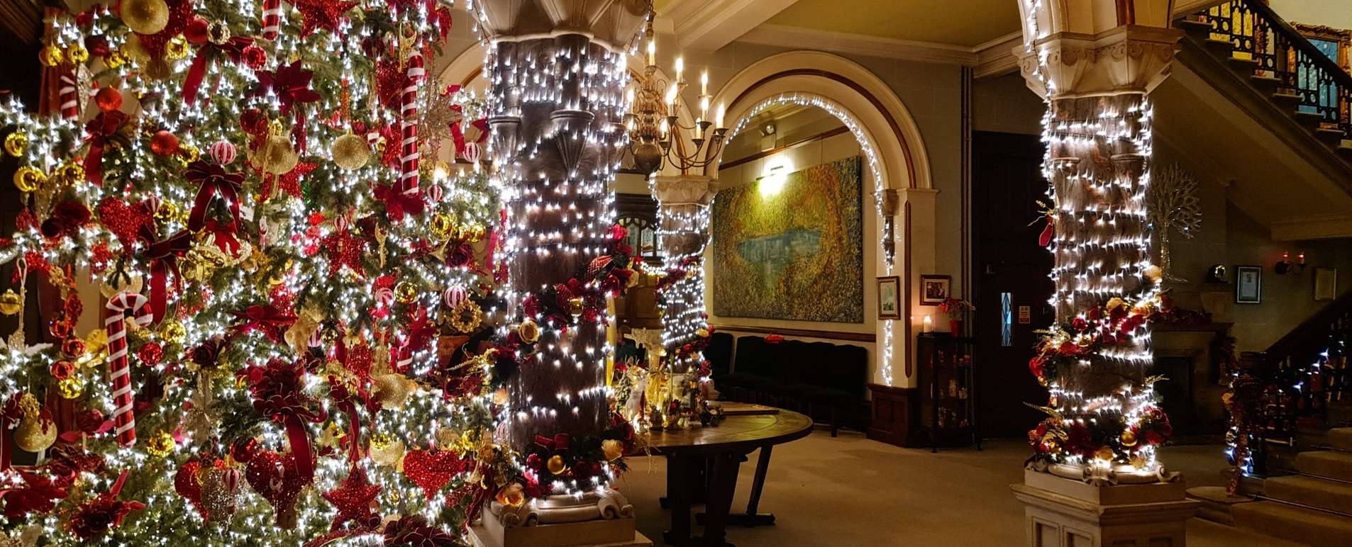 Christmas decorations, Christmas at Camelot Hotel, Tintagel, Cornwall