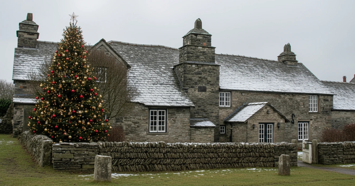 Tintagel old post office with christmas tree