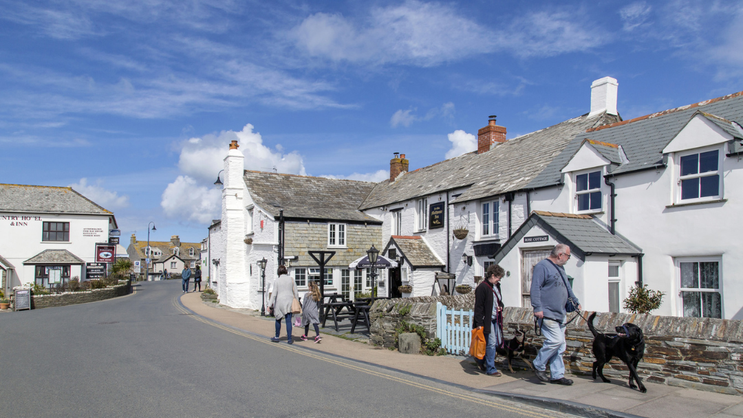 Traditional cottages and shops along the main street in Tintagel village