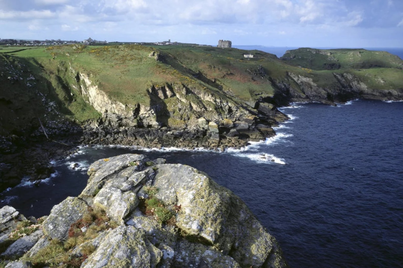 Dramatic Tintagel coastline cliffs in North Cornwall overlooking the Atlantic Ocean