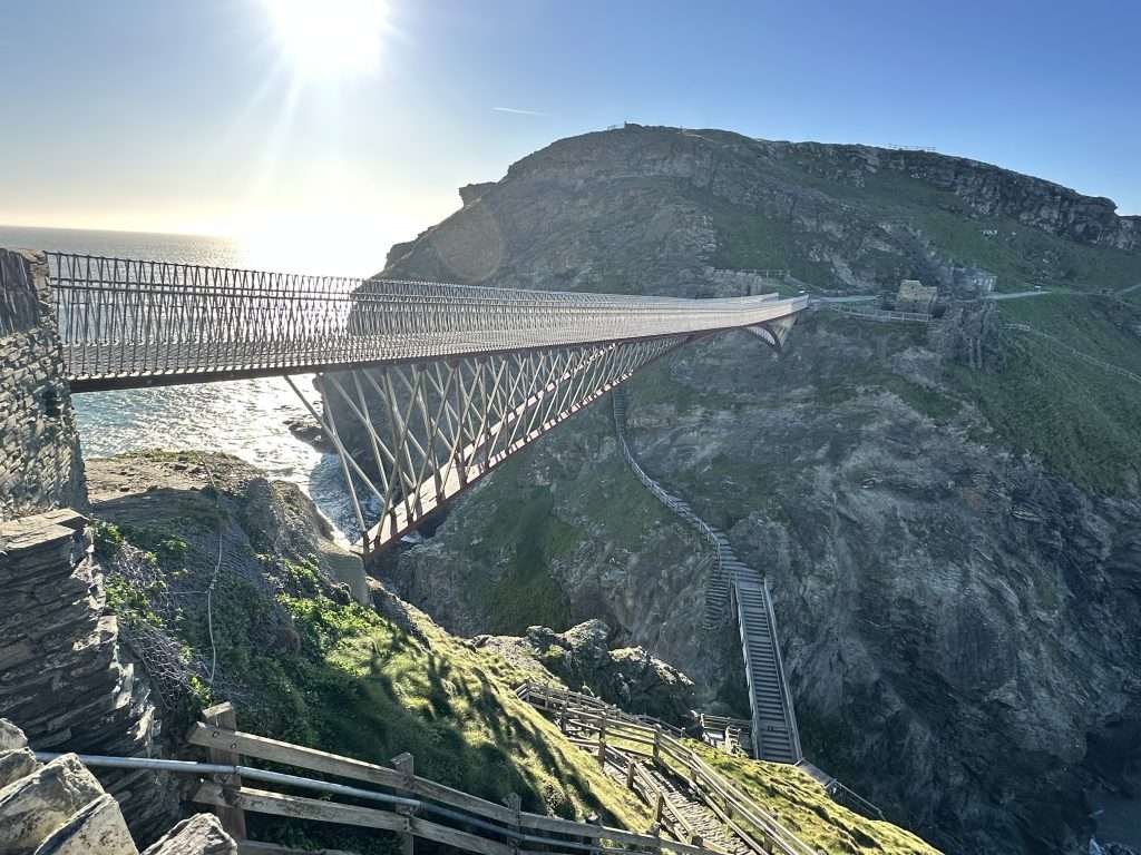 Tintagel Castle footbridge and coastal walking trail near Camelot Castle Hotel
