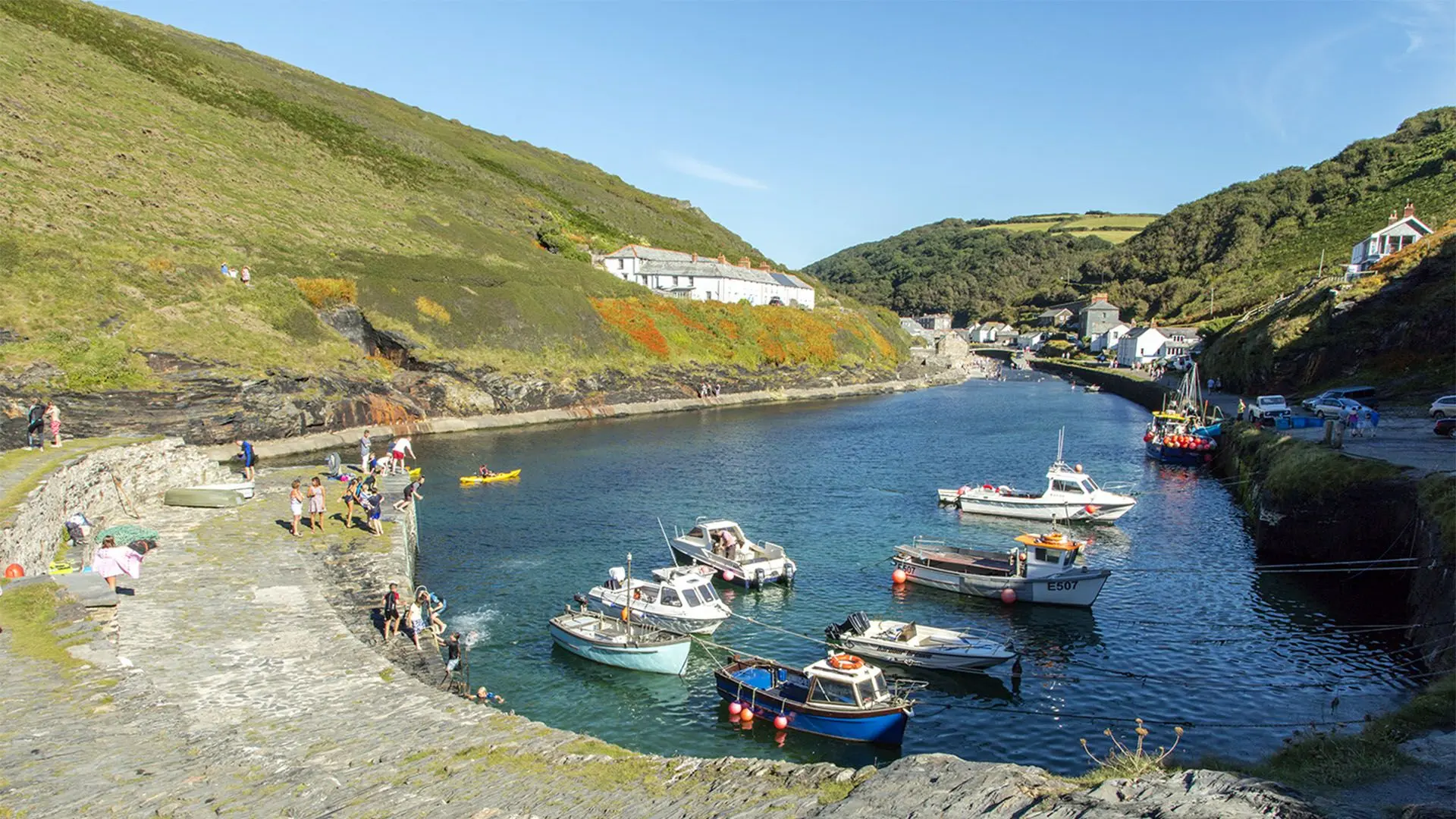 Boscastle harbour in North Cornwall on a scenic road trip route from Tintagel